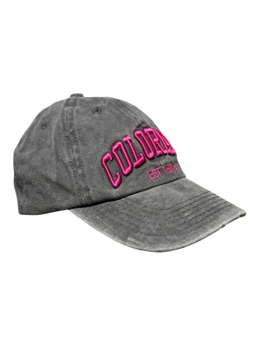 ROBIN RUTH Colorado Embroidered Baseball Cap in Gray with Pink Logo - Picture 3 of 6